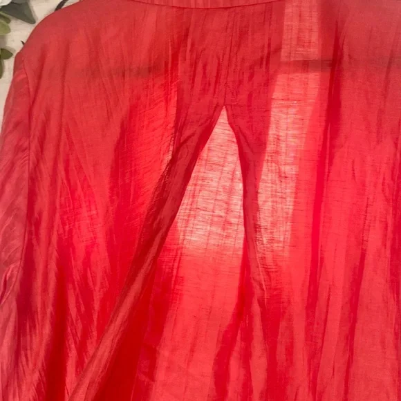 Catherines MB Salmon Crinkle Linen Blend Open Front Collared Jacket, [3x 26/28W] - Picture 5 of 7